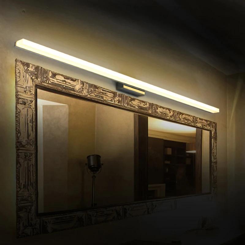 QLTEG-Led 벽 조명, 욕실 화장대 조명, AC85-265V, 실내 현대 벽 돌출, 블랙 LED 거울 벽 램프 비품, 화이트